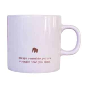 Soft purple Stronger Than You Think Ceramic Mug with gold foil elephant and inspirational quote
