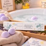 Children’s lavender bath bomb fizzing in warm bath water as part of a relaxing kids bedtime routine
