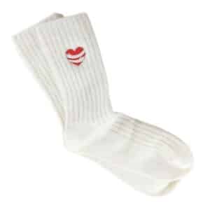 Cream ribbed Warm Hugs Comfiest Socks with an embroidered red heart wrapped in hugging arms