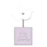 With Deepest Sympathy Sentiment Block with white dove and silver foil heart on a soft purple block