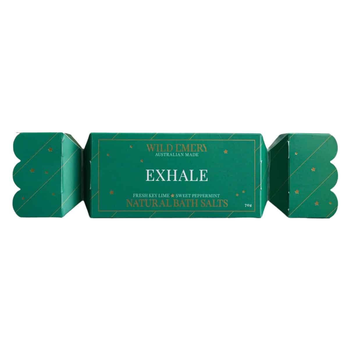 Exhale Bath Salt Bon Bon, Australian-made Epsom bath salts infused with refreshing lime and peppermint essential oils.
