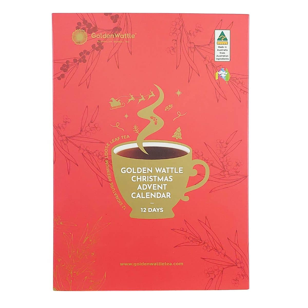 Herbal Tea Christmas Advent Calendar featuring 12 Australian loose-leaf tea blends in reusable stainless steel tins for a festive Christmas countdown.