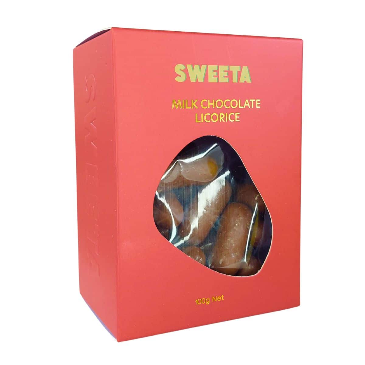 Milk Chocolate Licorice 100g with soft black licorice pieces coated in rich milk chocolate