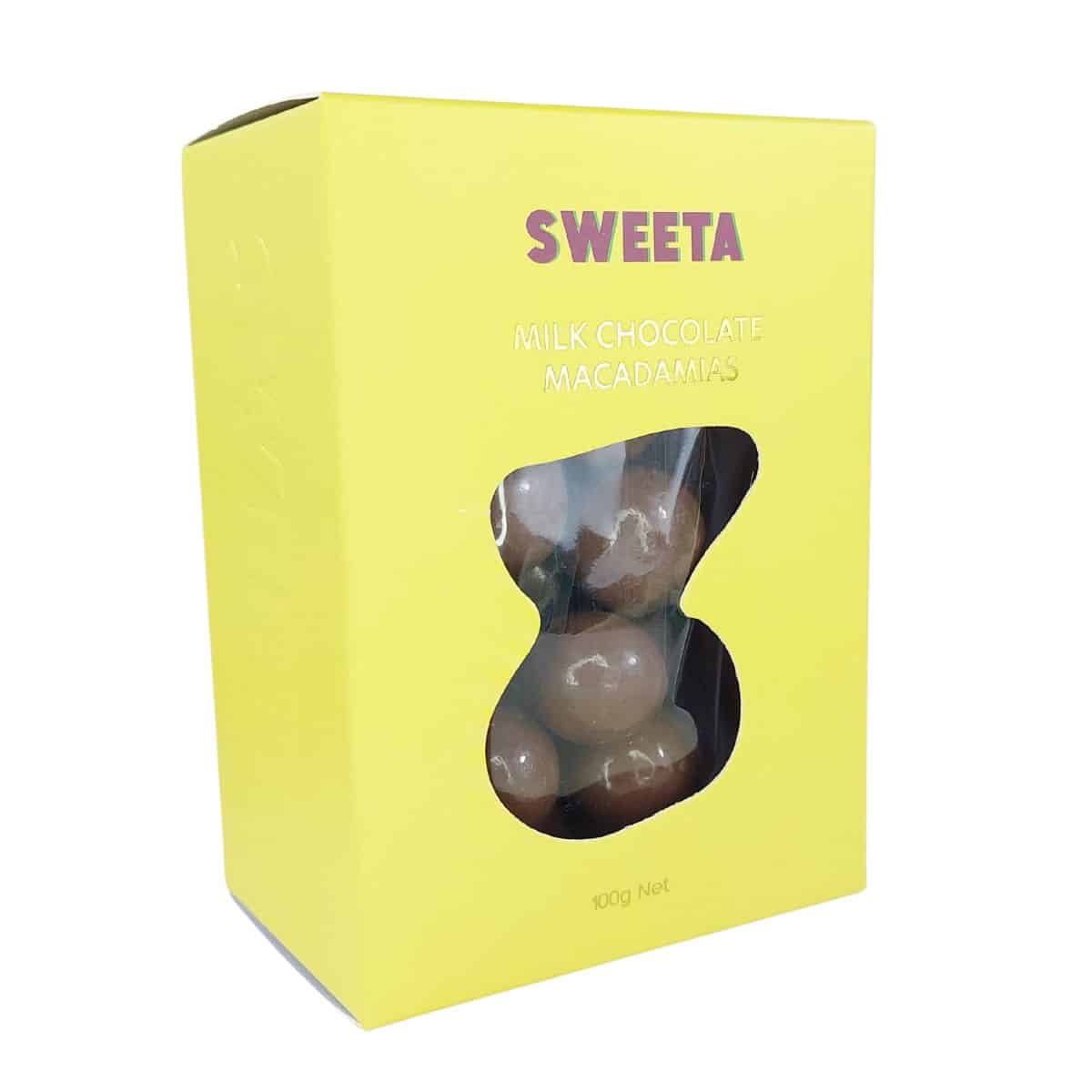 Milk Chocolate Macadamias 100g featuring Australian macadamia nuts coated in premium milk chocolate