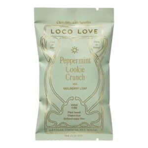 Peppermint Cookie Crunch Treat 35g vegan dark cacao bar with peppermint, mulberry leaf and crunchy chocolate cookie