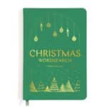 Puzzle-In-Style Christmas Wordsearch Book with 150 festive puzzles, featuring a luxury leather-look cover with gold detailing.