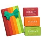 Warm and Bright Shower Steamer Gift Set with colourful festive gift box and three Australian-made shower steamers in Delight, Embrace and Wonder fragrances.